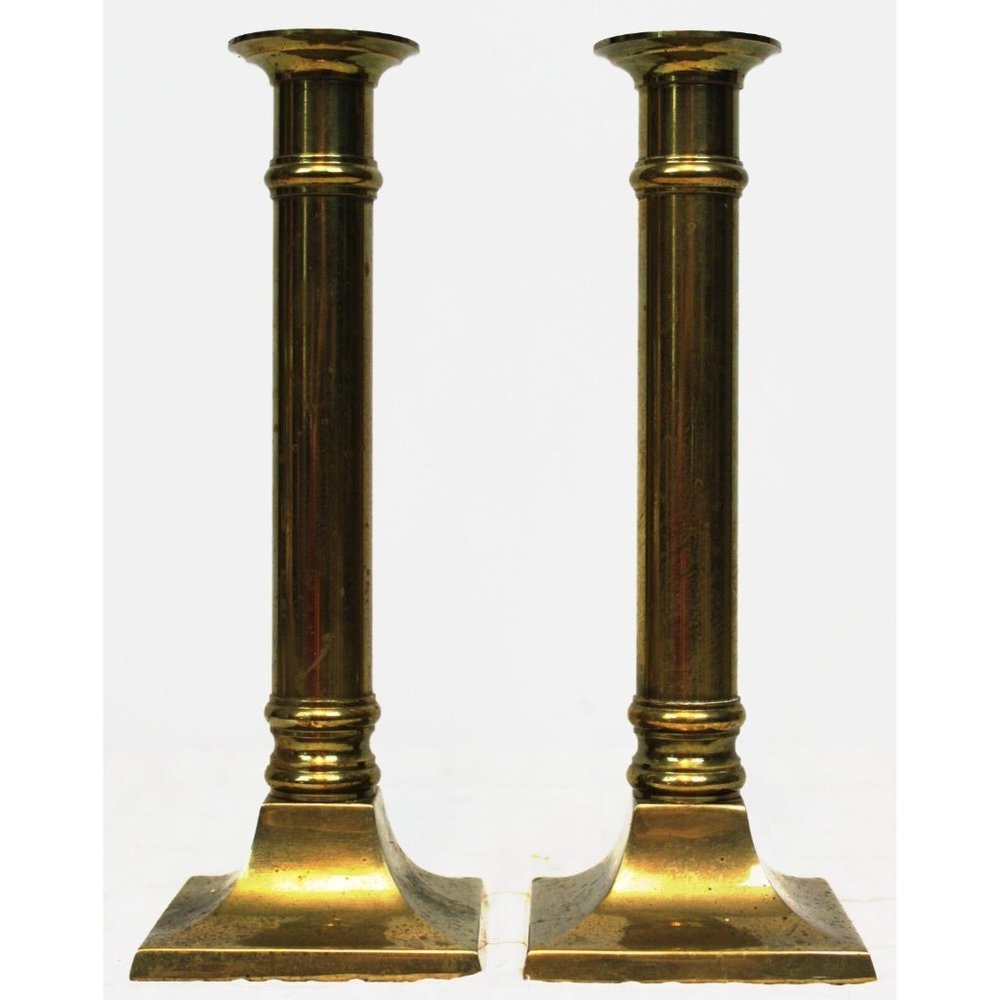 Vtg Decorative Crafts Tall 8.5'' Brass Taper Candlesticks Holders Square Columns